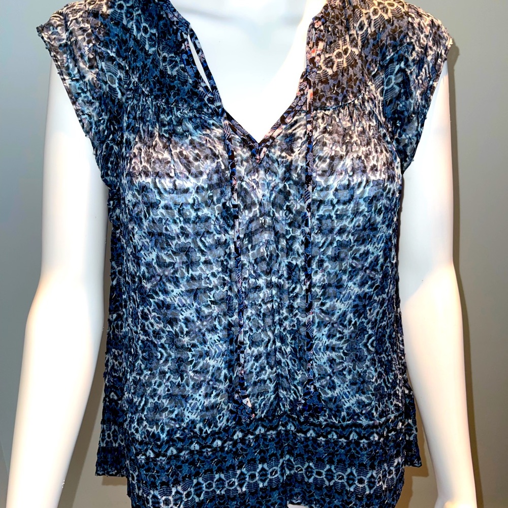 Rebecca Taylor navy print sleeveless blouse